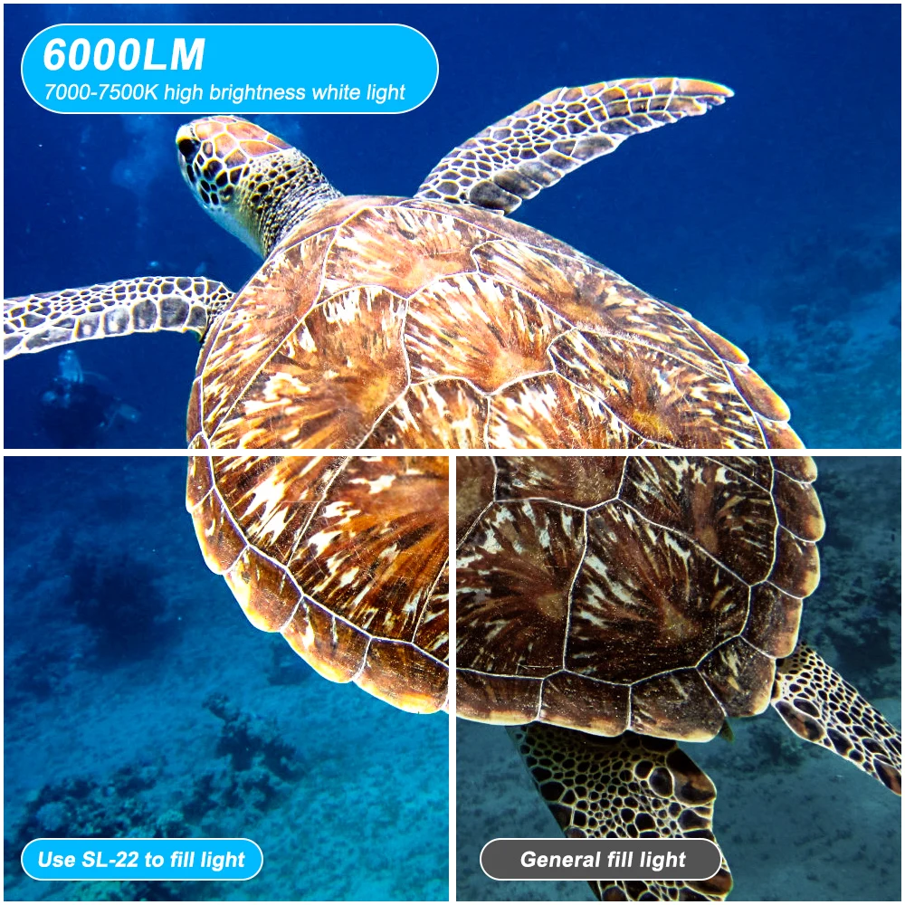 Seafrogs 6000LM luce di riempimento con funzione di innesco in fibra ottica LED fotocamera telefono Flash accessorio per fotografia subacquea