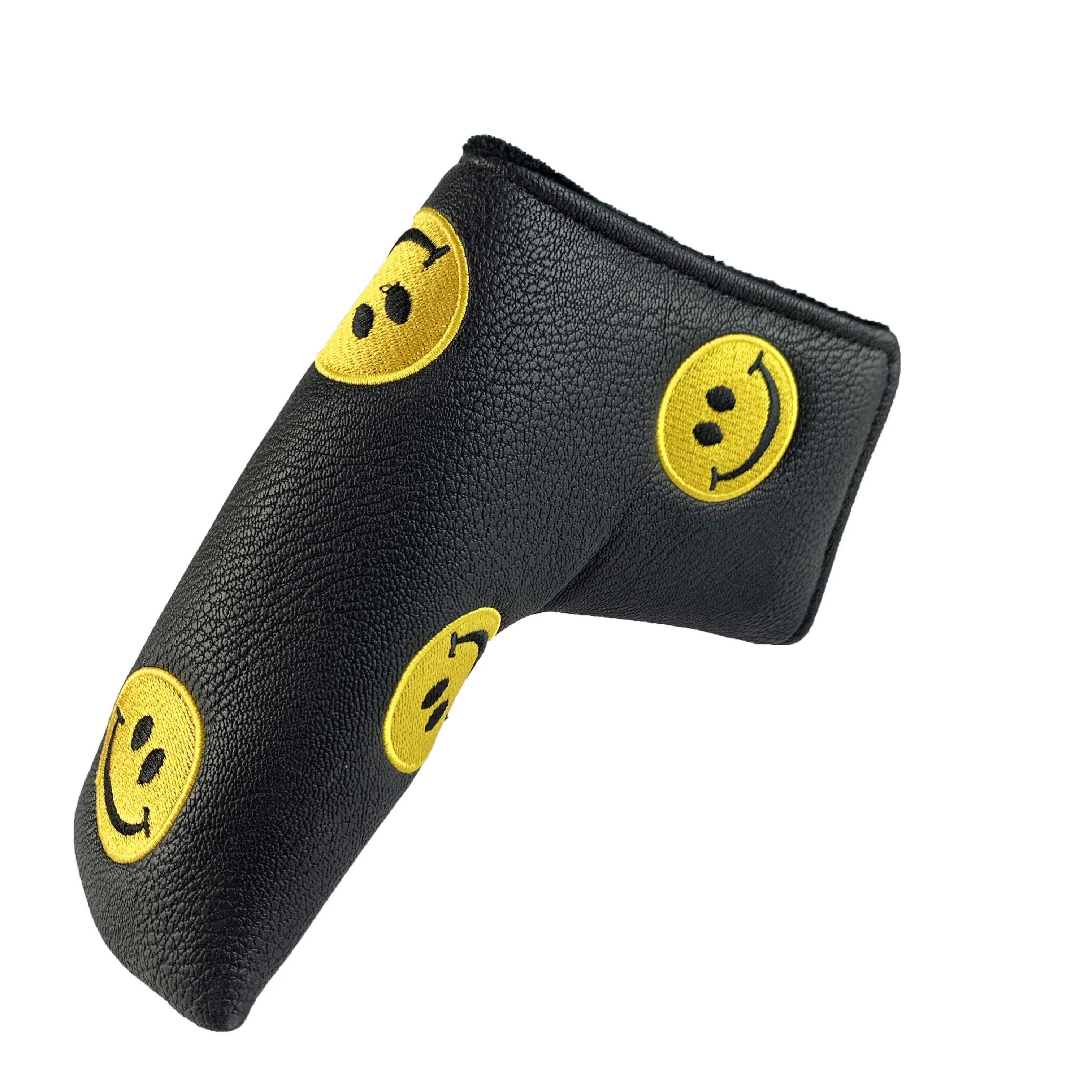 NRC Golf Clubs Head Covers Putter Embroidery Smiley   Face   Pu Leather   Magic Sticker Closure Black