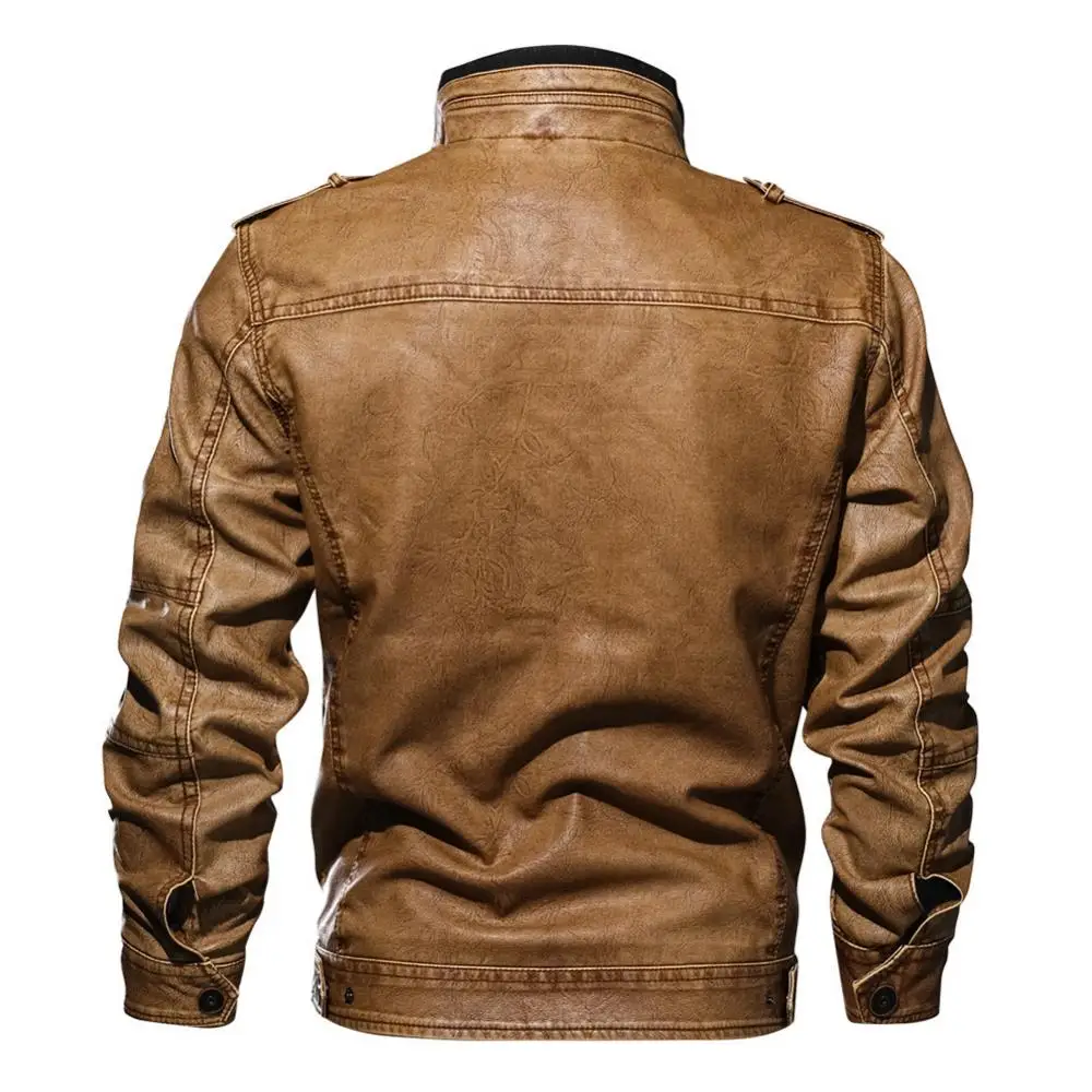 Chaqueta de motorista de piel sintética con cuello levantado para hombre, chaqueta de motorista informal con solapa y cremallera Diagonal, moda de