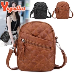 Yogodlns Fashion Plaid Shoulder Bag For Women PU Leather Crossbody Bag Light Mobile Phone Purse Small Square Bag Shopping Bag