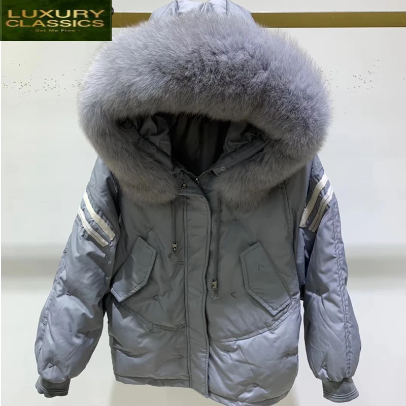 Down Women's Winter Coat Jacket Real Fox Fur Hooded Clothes 2021 Warm 90% Duck Down Jacket Female Down Parka Hiver LW2232