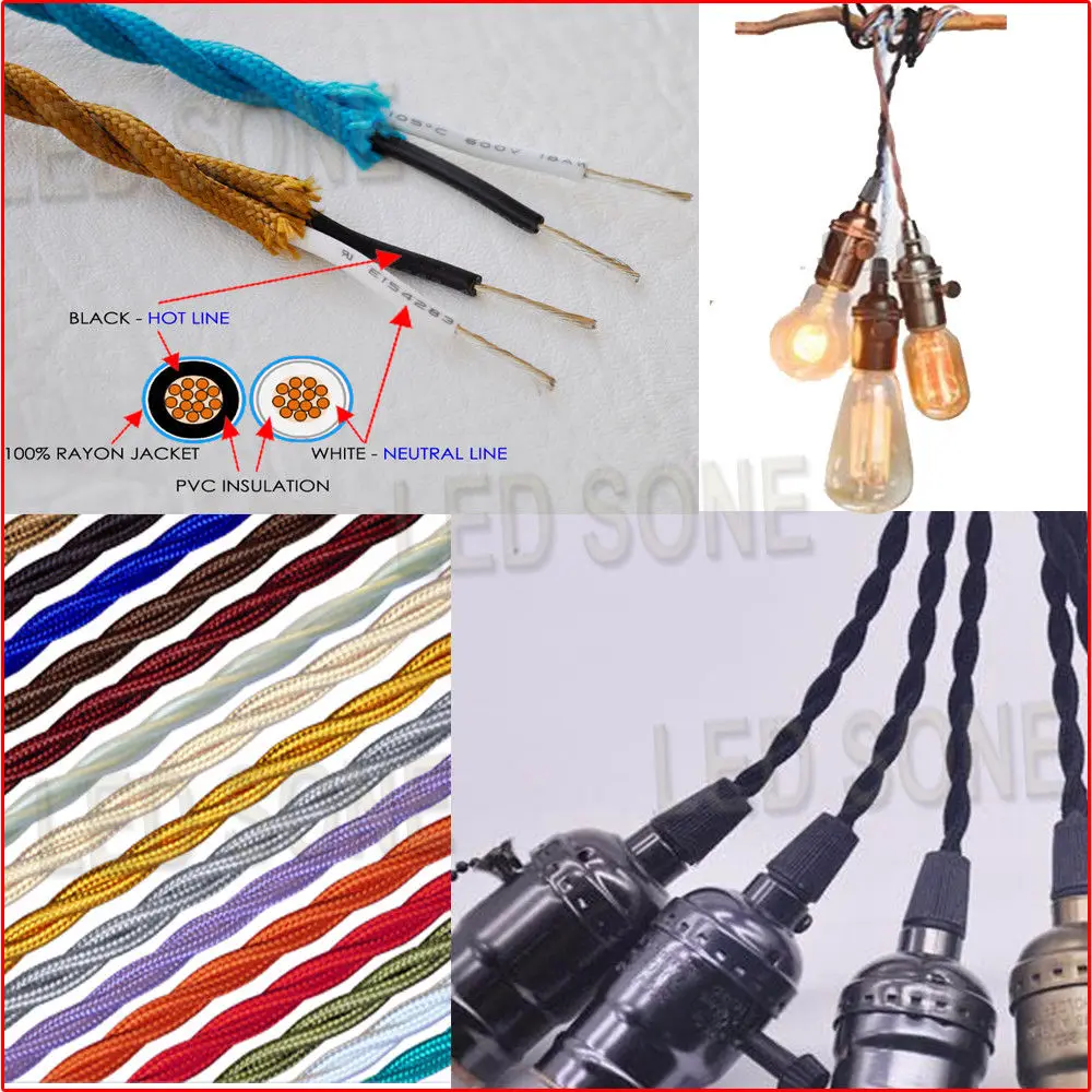 10 meters Fabric Cable cord for Vintage Pendant light 110/220V Decoration lamp Cables Gold Knitted Cloth Twisted Electrical Wire