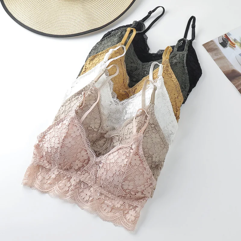 Floral Lace Bras for Women Bralette Lace Underwear Sexy Lingerie Beauty Back Wire Free Brassiere Female Push Up Bra