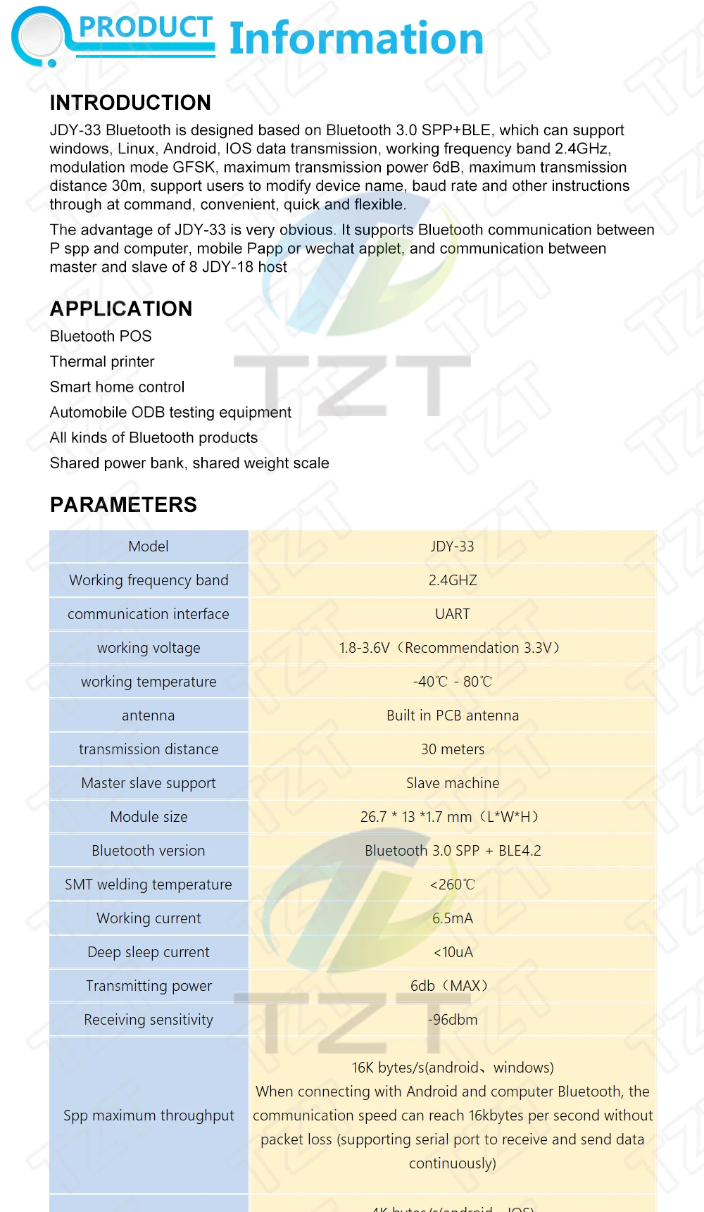JDY-33 TZT Dual-Mode-Bluetooth-Serieller-Port SPP Bluetooth SPP-C kompatibel mit HC-05/06 /JDY-31/30 Slave Bluetooth 3.0 – Detail 1