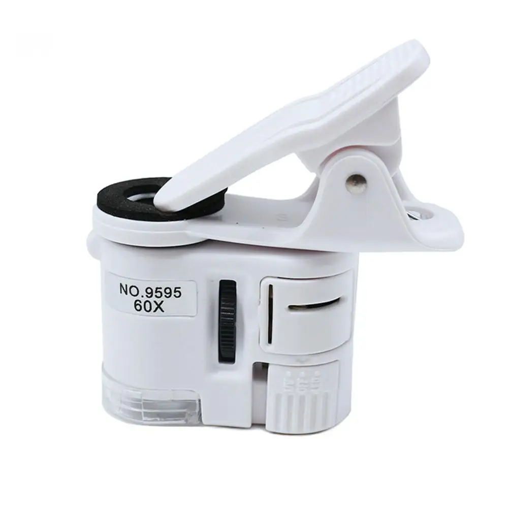 

60X Universal Clip Microscope LED Jewelry Magnifying Glass Focusing Adjusted Pocket Microscope with Cell Phone Clip UV Light