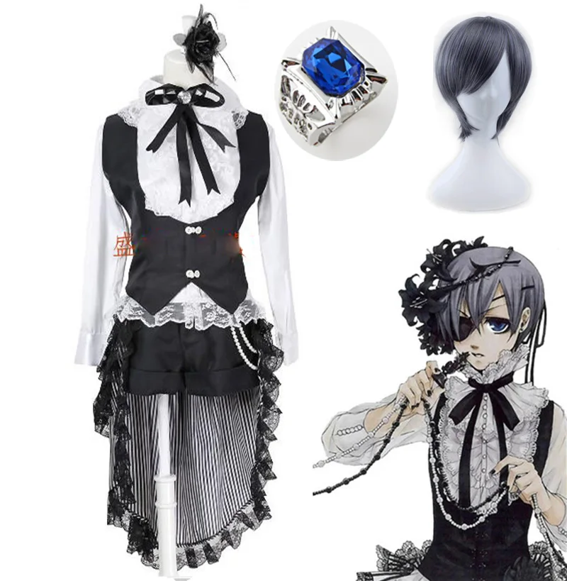 

Black Butler Kuroshitsuji Ciel Phantomhive Circus Uniform Outfit Customize Cosplay Kostuums Cosplay Halloween party Costume Wig