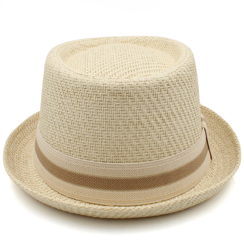 Men Women Classical Straw Pork Pie Hats Fedora Sunhats Trilby Caps Summer Boater Beach Outdoor Travel Party Size US 7 1/4 UK L