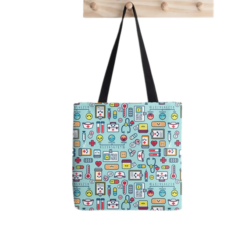 

Shopper Nurse Surface Design Blue Printed Tote Bag women Harajuku shopper handbag girl Shoulder shopping bag Lady Canvas Bag