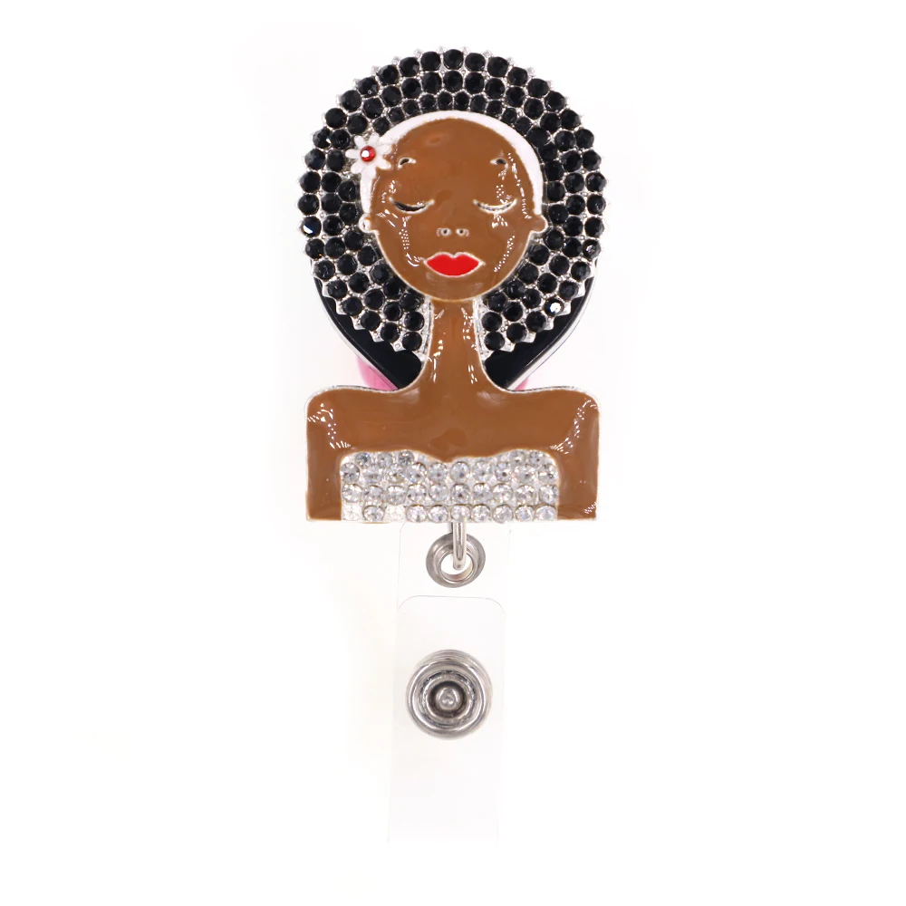 Sparkly Medical Rhinestone Retractable ID Black Girl Magic Nurse Badge Reel/Holder for Nurse Accessories