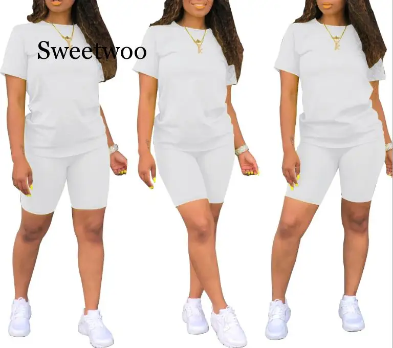 SWEETWOO Casual Two Piece Set Sexy Club Outfits Women V Neck Short Sleeve T Shirt And Shorts Sweat Suits Sets