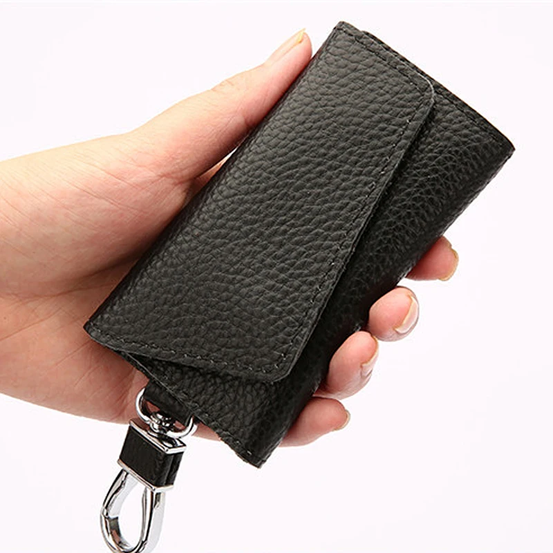 High Quality Genuine Leather Key Holder Men Women Key Wallet Organizer Pouch Car Keychain Housekeeper Key Case Mini Card Bag