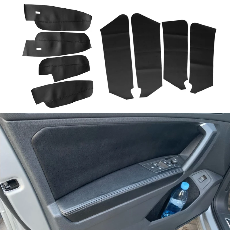 4pcs Car-styling Microfiber Leather Interior Door Panel Guards / Door Armrest Cover Protective Trim For VW Tiguan 2017 2018 2019