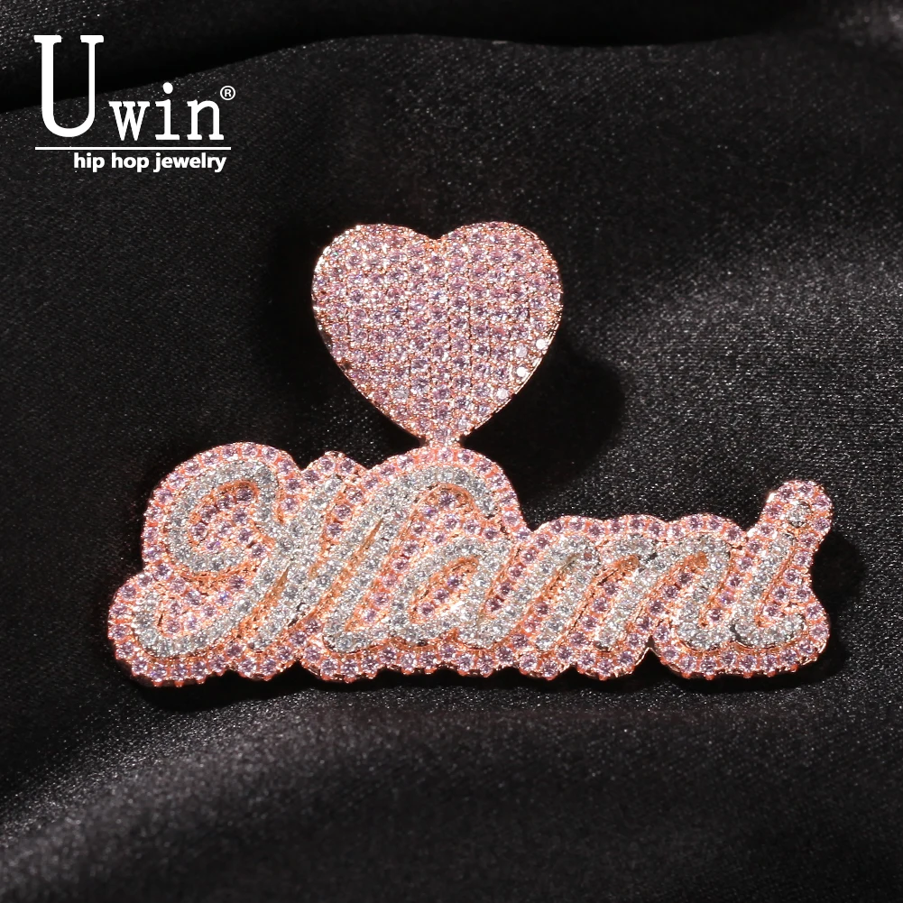 

Uwin Csutom Cursive Letter With Heart Clasp Custom Name Necklace Tennis Chain Cubic Zirconia Fashion Hiphop Jewelry