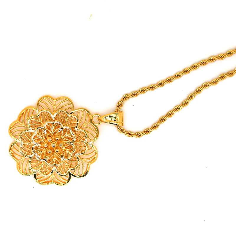 Flower Pendant Necklace Wedding Bridal Jewelry Accessories African Gold Color Necklaces for Women  Collier Choker Brithday Gifts
