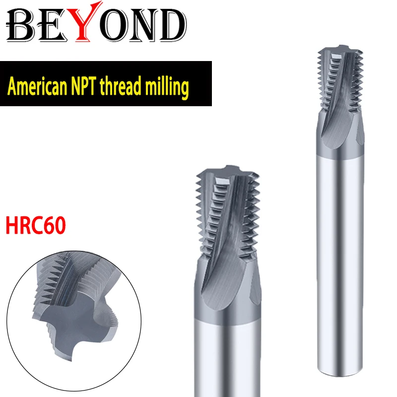 BEYOND Alloy Carbide CNC End Mill Thread Milling Tool American NPT Cutter For Tungsten Steel 1/16