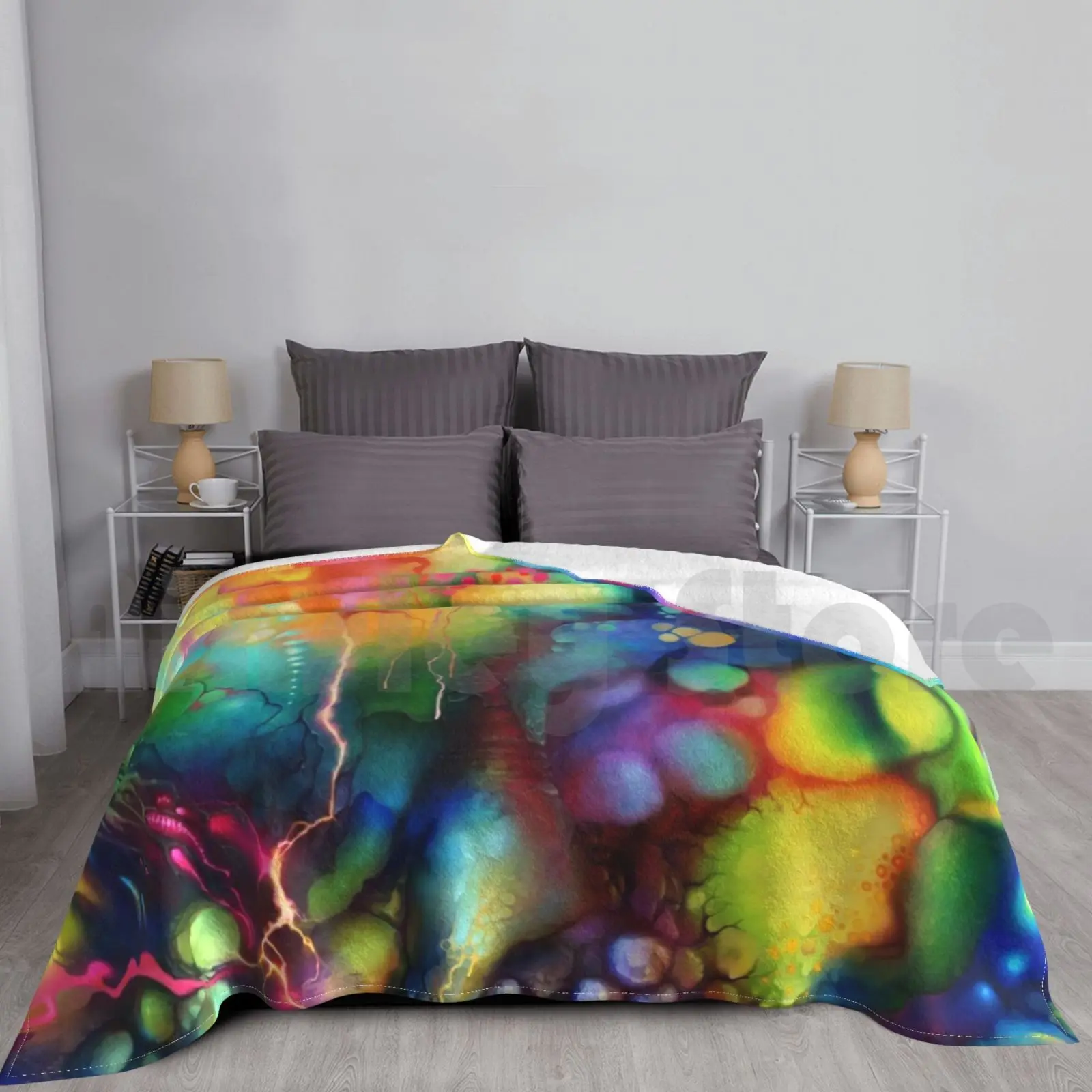 Post Mental Stains-Digital Painting Blanket Super Soft Warm Light Thin Jeffjag Bright Vibrant Colorful Colors