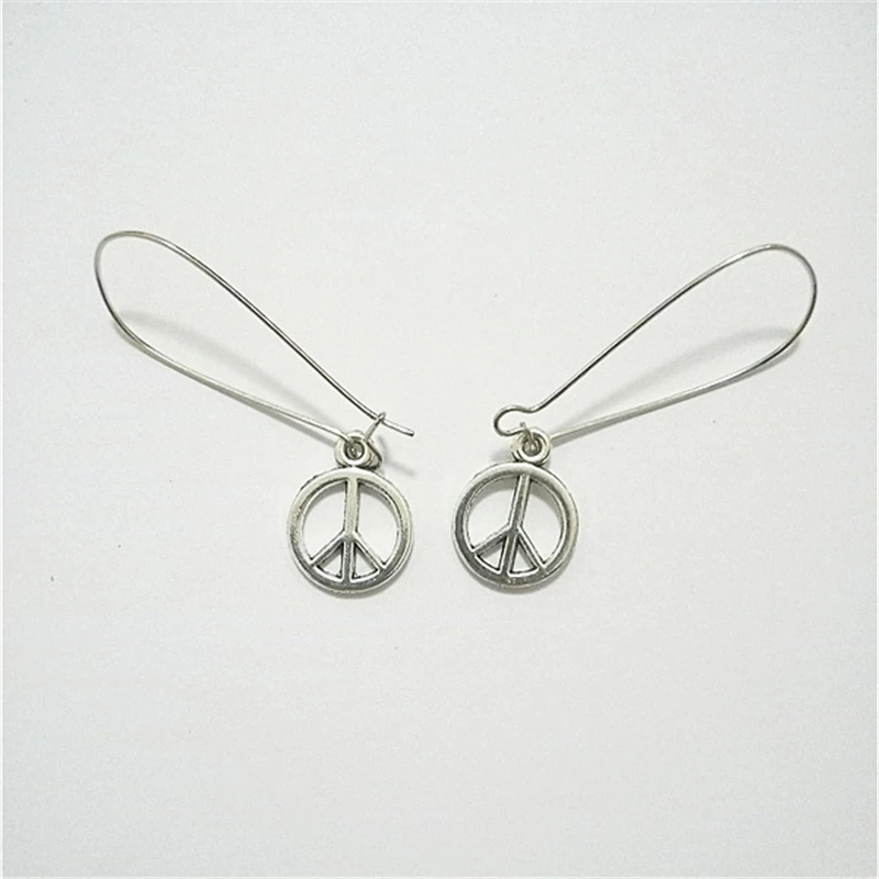 Antique Silver Color Peace Earrings, Peace Sign Charms Earrings, Wire Earrings, Symbol Jewelry