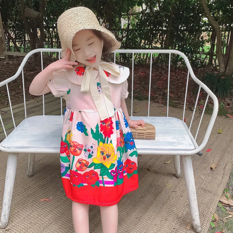 Summer Girls Dress Elegant 2021 New Doll collar Flying Sleeves Strawberry Princess Dress  Baby Kids Children'S Clothing