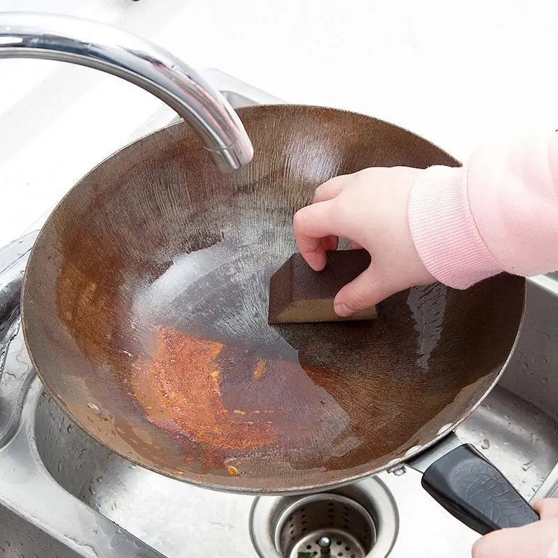 3pc marrom emery esponja escova remover ferrugem cozinha pot limpeza forte descontaminação escovas acessório da cozinha