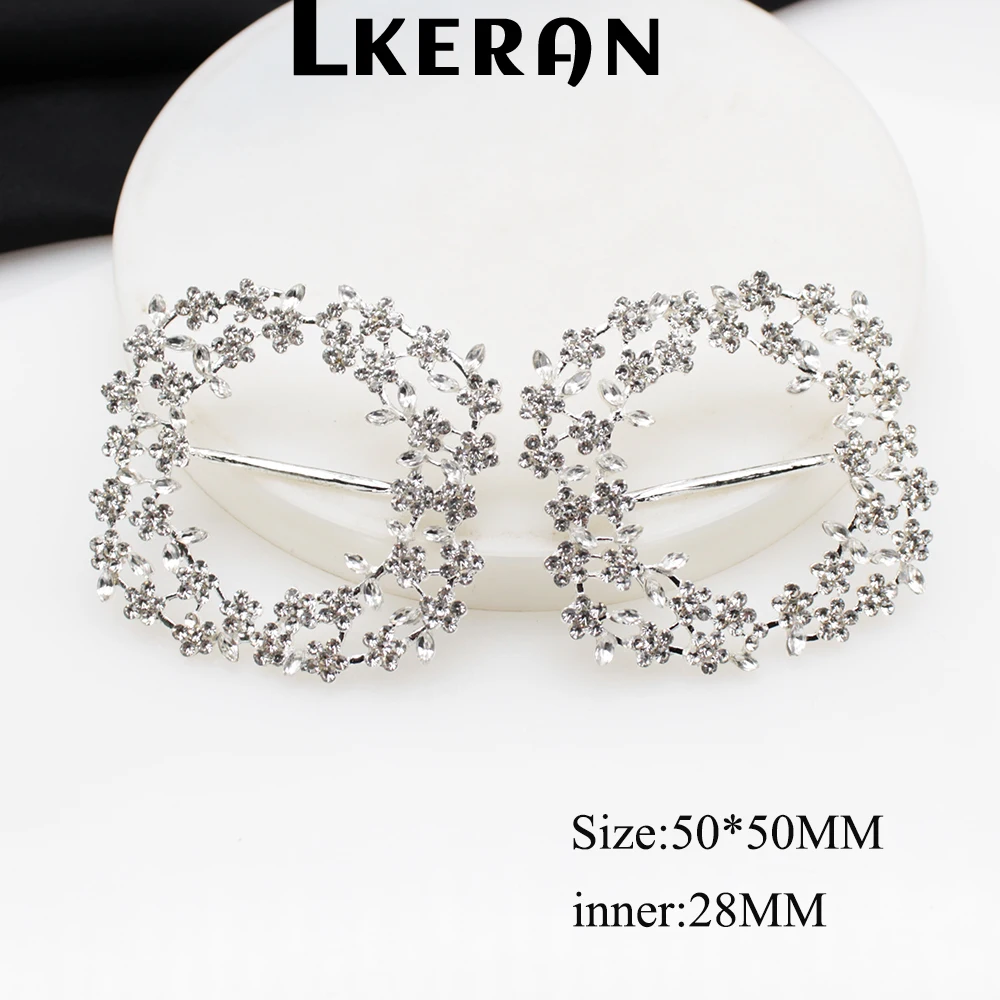 NEW 2Pcs 50MM Fashion Flower Edge Crystal Buckles 26MM Pole Slider Rhinestone Buckle For Wedding Decoration DIY Hair Accessories