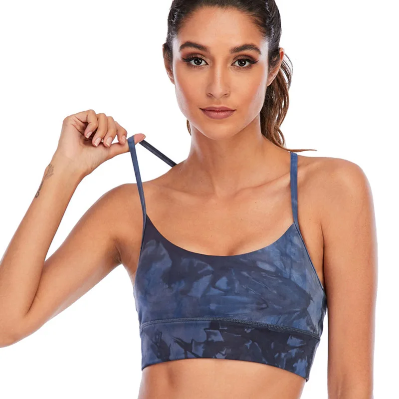 

Women Sports Bra High Impact Padded Thin Shoulder Strap Halter Gym Running Underwear Yoga Crop Top Push-up Workout Brassiere