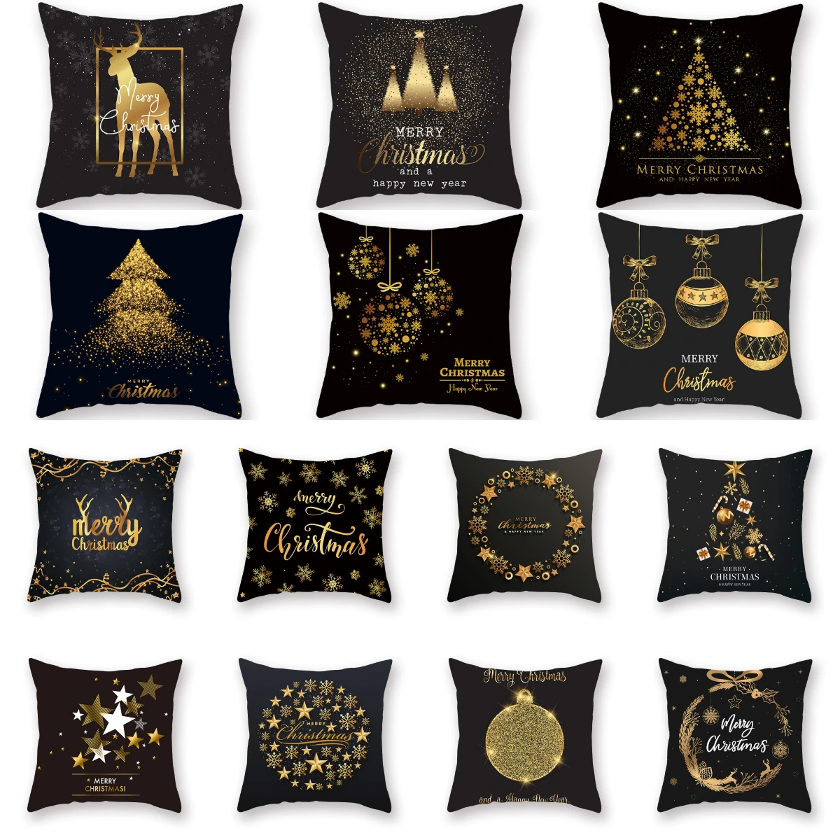 New Black Gold Bronzing Christmas Pillow Cover Cotton Polyester Christmas Decoration Happy New Year Decor Gift Cushion Covers