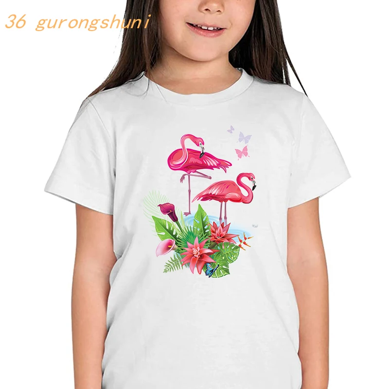 cartoon kids t shirt for boys-clothing Flamingo girls clothes tshirt girl kawaii sweet Princess graphic tee children t-shirt