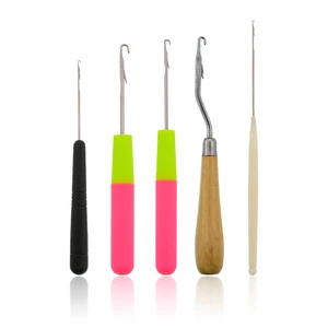 5 Buah / Set Kait Kait Set Jarum Rajut Gimbal Plastice Merajut Ekstensi Rambut Alat Penata Rambut untuk Mengepang Kerajinan Wig Tenun 10 rambut gimbal jarum rajut penjualan terbaik - №