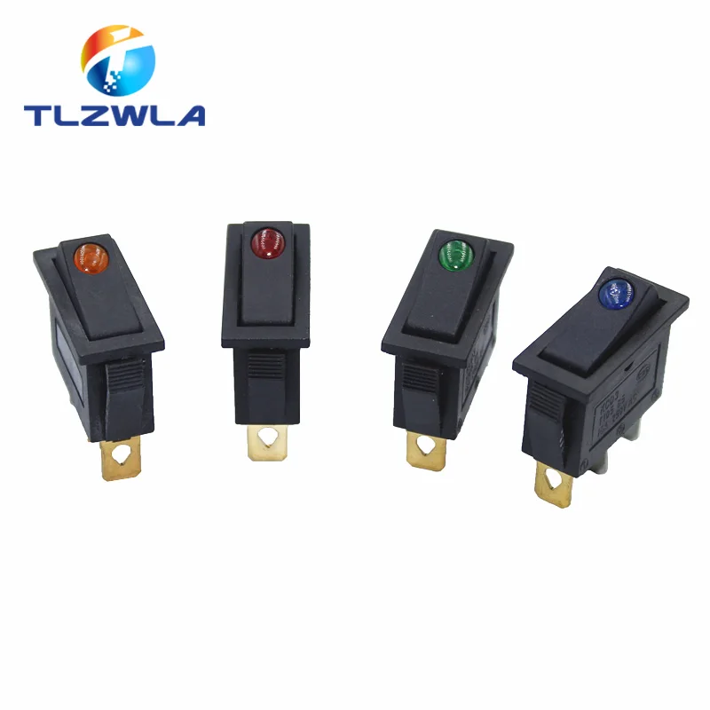 1PCS KCD3 Black Rocker Switch ON OFF 3Pin Latching 16A 250VAC With Dot LED For Motor Car Auto Switch Red Blue Green Yellow Light