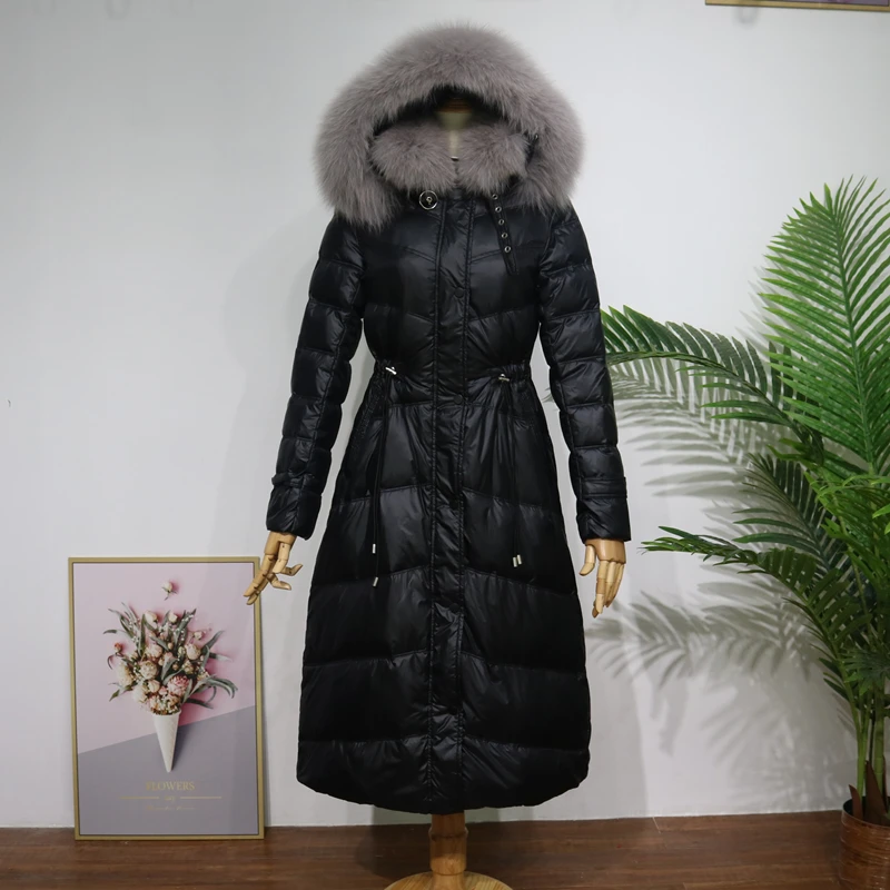 Imagem -05 - Cabolsa de Inverno Feminino com Capuz Parka Cabolsa de Pele de Raposa Natural Gola Moda Longa para Baixo Jaquetas Feminino Casual Quente Cabolsa de Inverno 2023 Novo