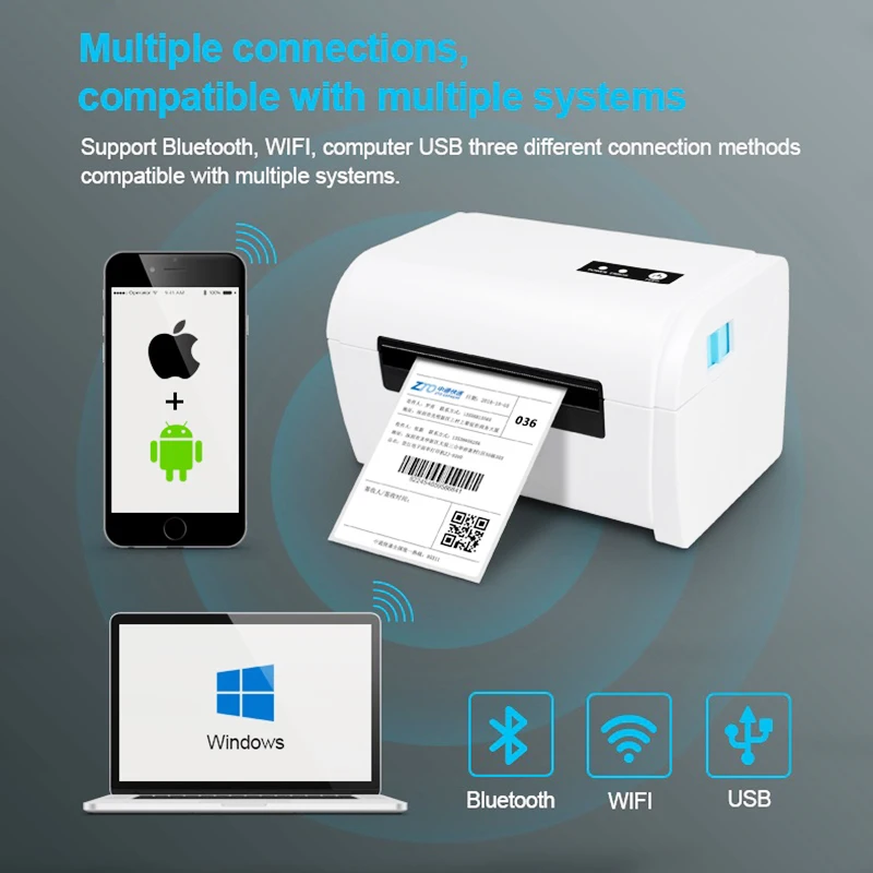 RUGLINE4 inch Wireless Bluetooth USB Thermal Barcode Thermal Printer Label Printer Shipping Express Label Marker Printer