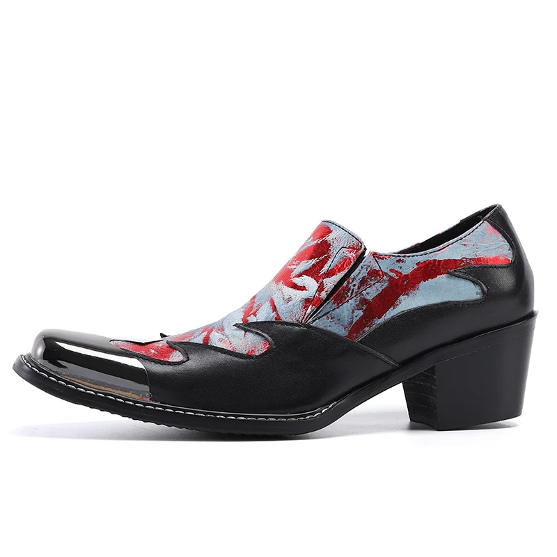Men spring shoes hand-made genuine cow leather metal toe slip on casual shoes cat walk fashion dress shoes