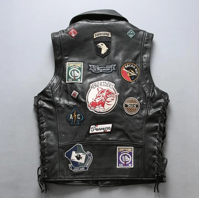 牛革ノースリーブジャケット 本革 ライダーバイカーチョッキジャケット