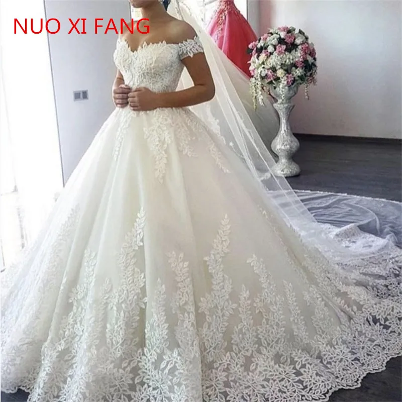 NUOXIFANG Vintage Trễ Vai Công Chúa Váy Áo Bầu 2022 Ren Appliques Áo Dài Cô Dâu Cô Dâu Đầm Đầm Vestido De Noiva