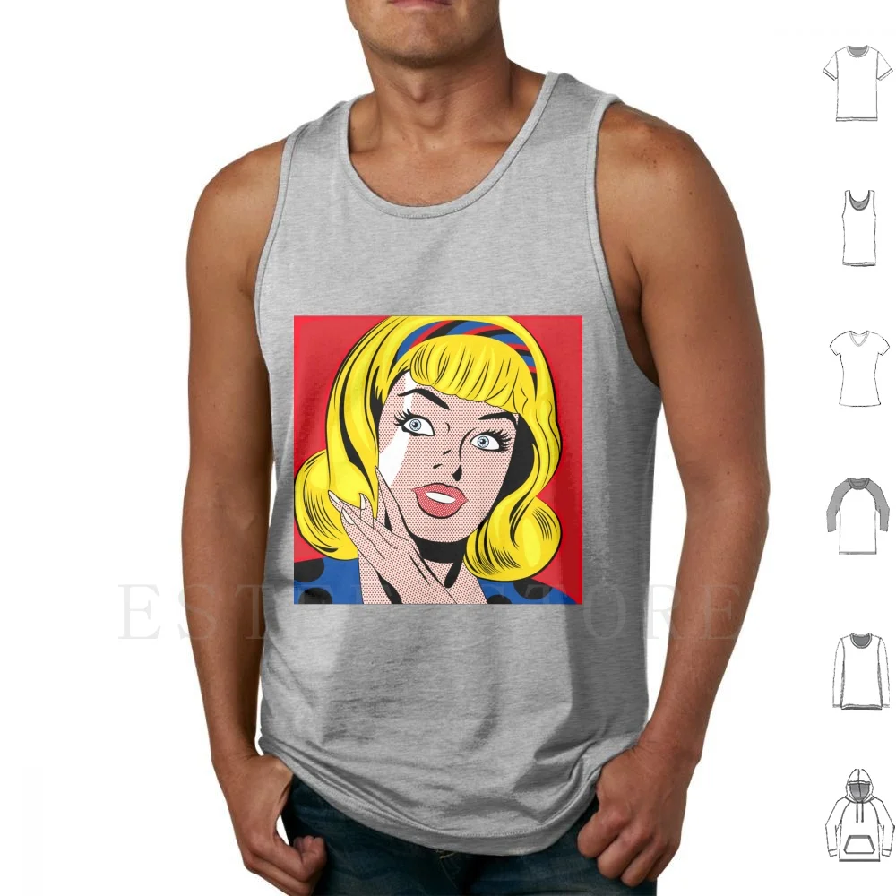 Happy Girl Tank Tops Vest Sleeveless Happy Woman Young Youth Girls Face Blond Blue Eyes Vintage Comics Comic Book Womens