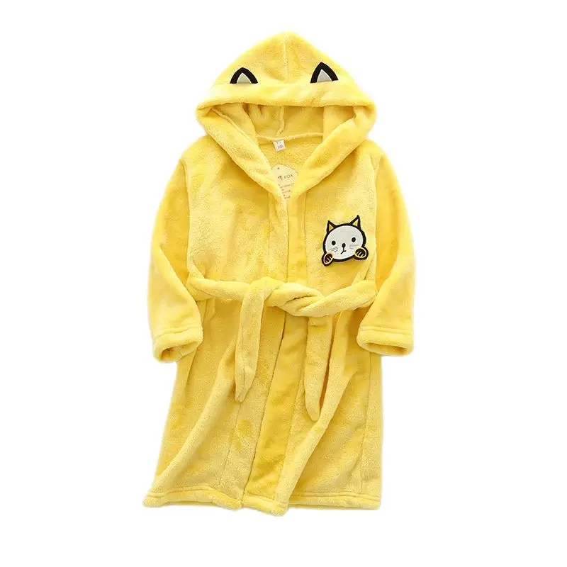 Kids Cartoon Cat Robes New Winter Baby Girl Bathrobe Sleepwear Robe For Children Flannel Hooded Pajamas Boys Homewear Clothing
