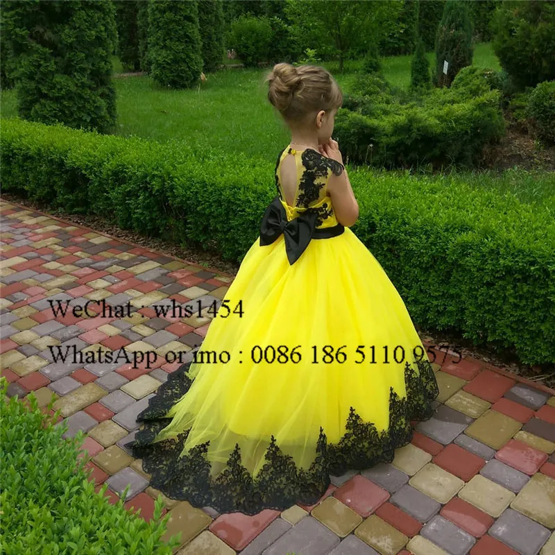 Mbcullyd Charming Black Lace Flower Girls Dress 2023 With Bow Pageant Dresses For Girls Formal Long Train Baby Communion Dress