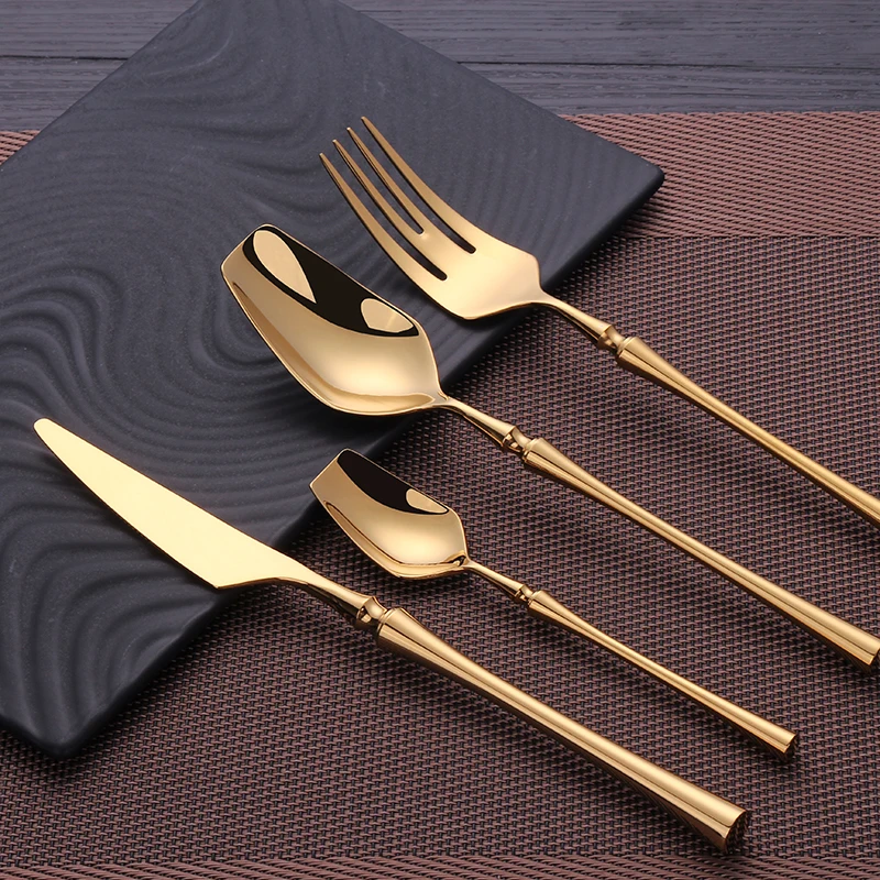 Gold Cutlery Set Stainless Steel Cutlery Set Mirror Dinnerwar Steel Gold Forks Spoons Knives Steel Cutlery Set Silverware Set