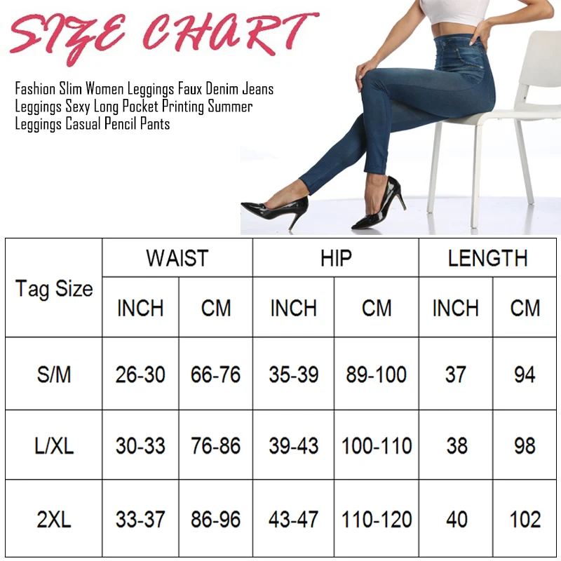 Push-up naadloze hoge taille faux denim leggings dames casual elastische zak jeans print broek skinny potlood leggings mujer