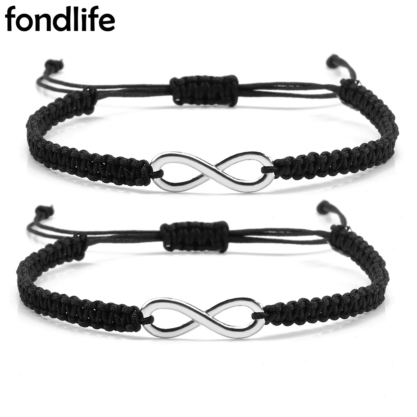 2 Colors Zinc Alloy Infinity Symbol Bracelets 12Pcs Wholesale Handwoven Couple Number 8 Bangle Black White Braided Jewelry Gifts