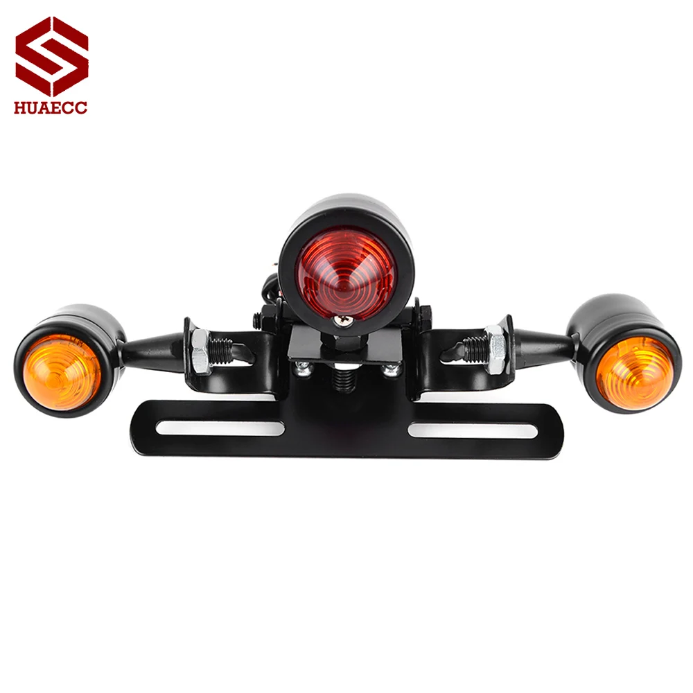 Motorcycle Accessories Scooter modified Retro LED Taillight Rear Brake Tail Light Blinker with License Plate Mount