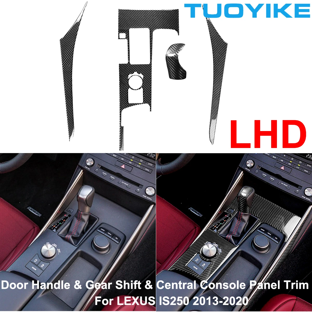 LHD RHD Real Carbon Fiber Central Console Gear Shift Panel Trim Cover Inner Door Handle Armrest Sticker For LEXUS IS250 2013-20