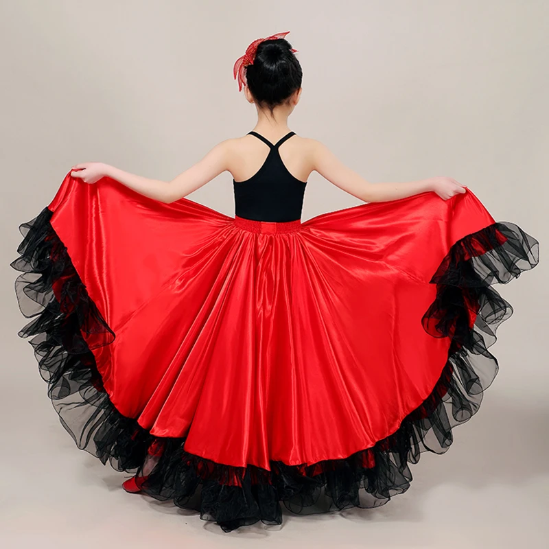 Kids Girls Belly Dance Spanish Traditional Flamenco Skirt Gypsy Style Child Stage Party Cosplay Costume Big Swing Skirts DL5721