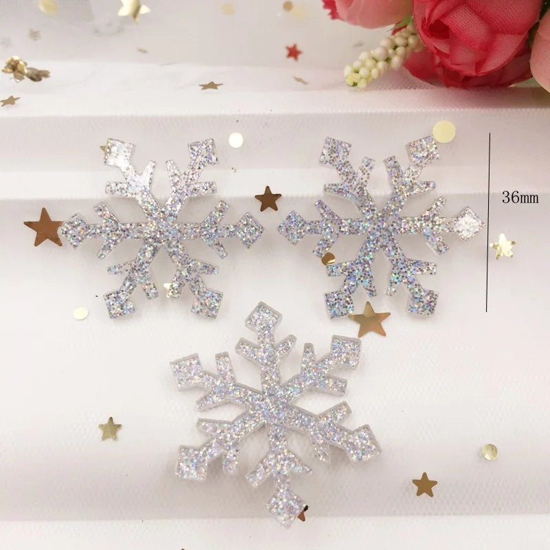 Glitter 17mm/36mm snowflake Flat back Rhinestone Acrylic Sheet Miniature Pattern Applique DIY Wedding Scrapbook Ornaments SF87