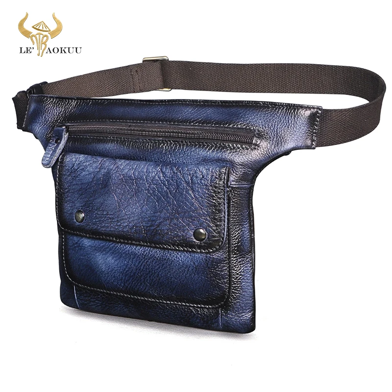 

NEW Genuine Leather Men's Vintage Travel Fanny Waist Belt Bag Pack Satchel Sling Bag Design Phone Cigarette Case Pouch Male 3117