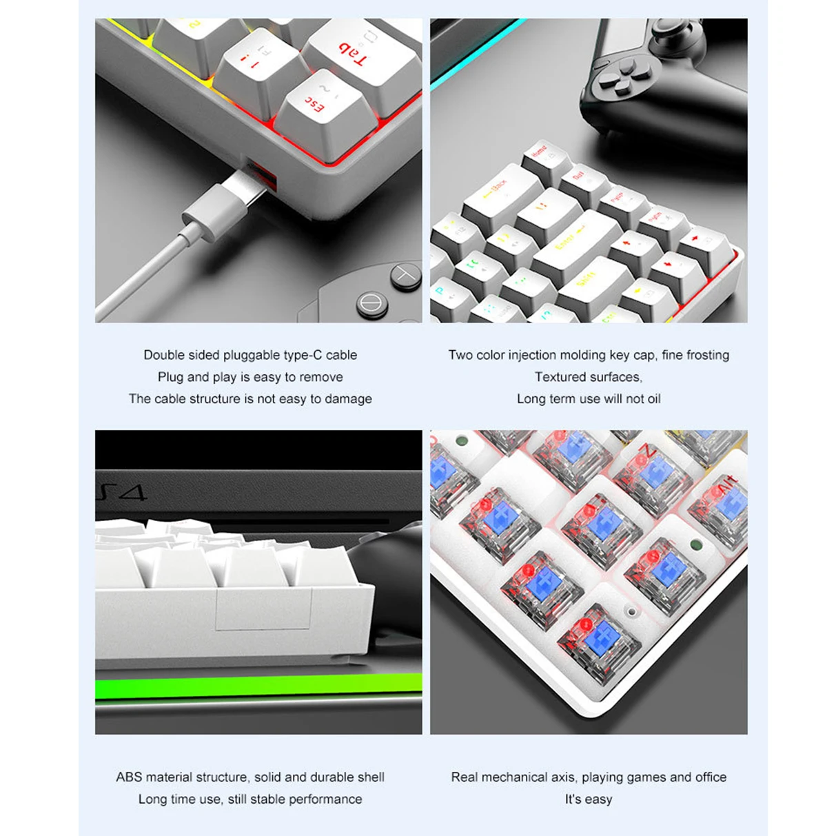 RGB Gaming Mechanical Keyboard Wired 68 Key Small Game Keyboard LED Backlight Red Blue Switch For Gamer Laptop PC Computer