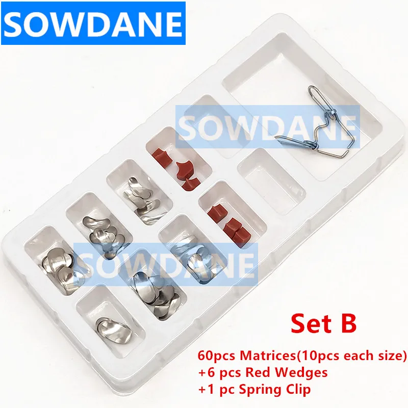 60Pcs/Set Dental Orthodontic Sectional Contoured Matrice Matrix Ring Delta Wedge Dental Matrices Spring Clip Dentist Ortho Tool