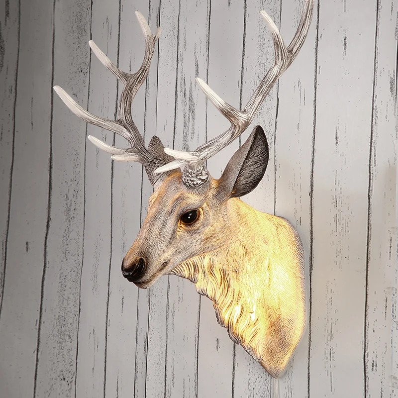 

American Vintage Resin Deer Head Wall Lamp Bar Restaurant Light Fixtures Kitchen Nordic Living Room Decor Bedroom LED Wall Light