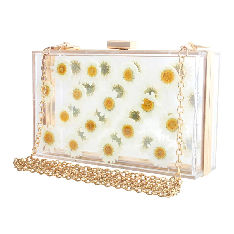 18x11 cm 2020 verão novo acrílico transparente flores aleta saco banquete senhoras bolsa de ombro mensageiro sacos a6136