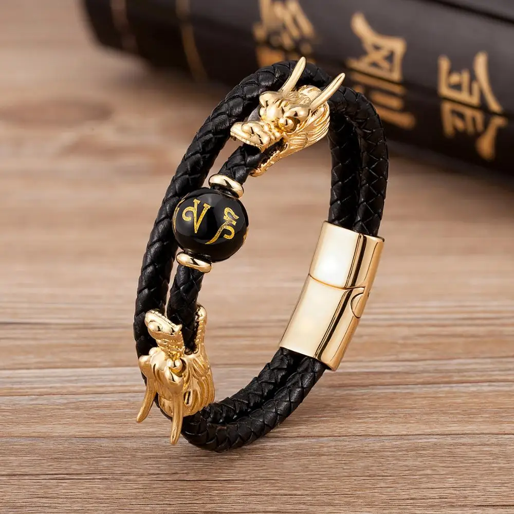 4Style Punk Dragon Shape Leather Bracelets Men Jewelry Classic Stainless steel Magnetic Clasp Charm Bracelet Homme Male Jewellry